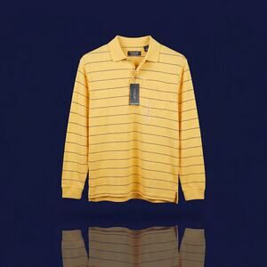 Roundtree & Yorke Men's Large NWT Yellow Striped Long Sleeve Polo Pima Cotton